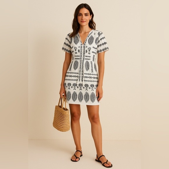 Hale Bob Dresses & Skirts - Hale Bob Hania Printed Mini Dress XS Black White Boho Viscose